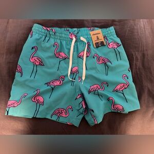 Chubbies Teal Swim Trunks with Pink Flamingos - Large